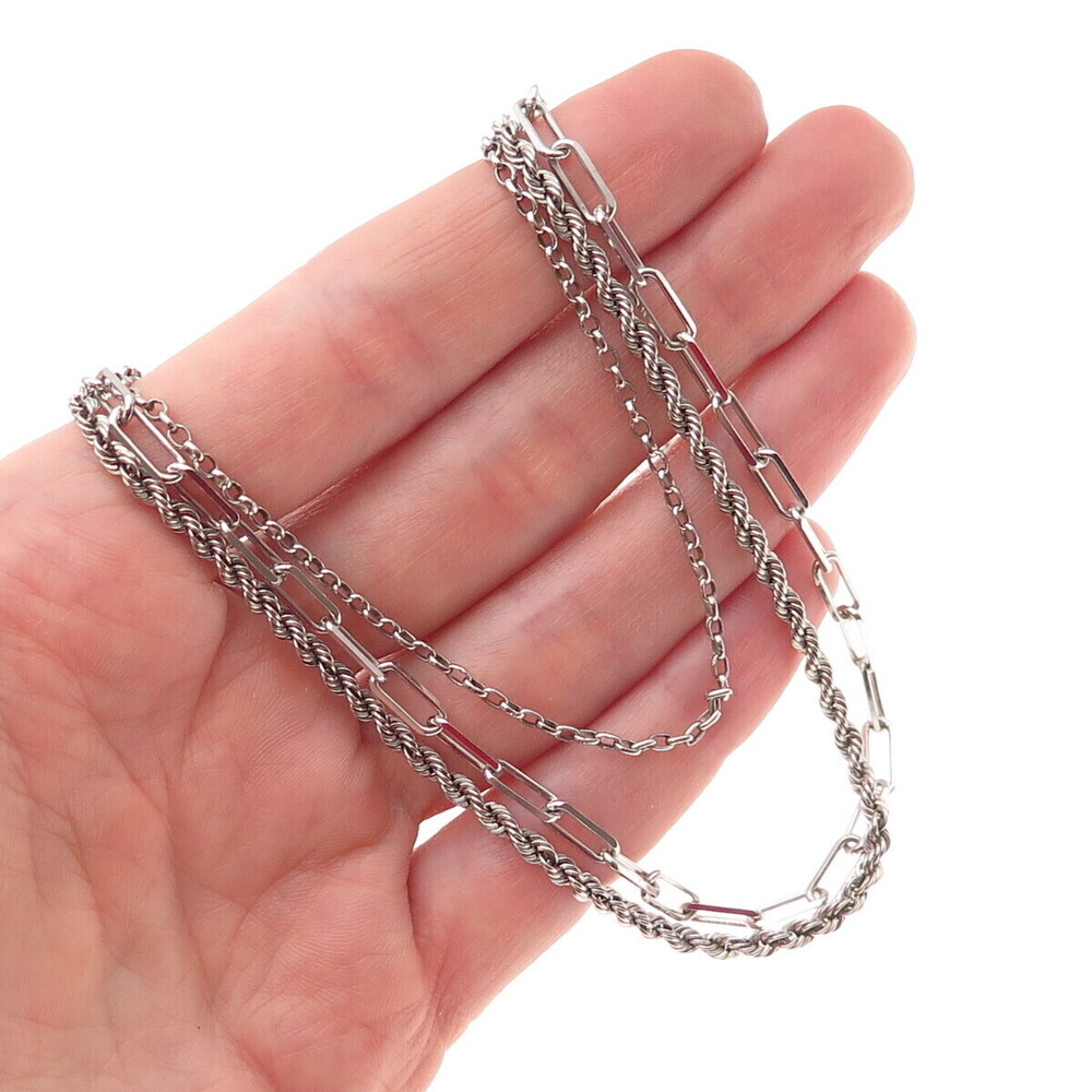 925 Sterling Silver Italy Multi-Chain Necklace 16"